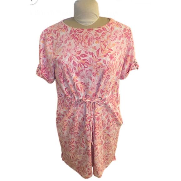 Appleseed’s Casual Cotten Blend Floral Print Dress Sz. PXL Drawstring Waist Vaca - Picture 3 of 13